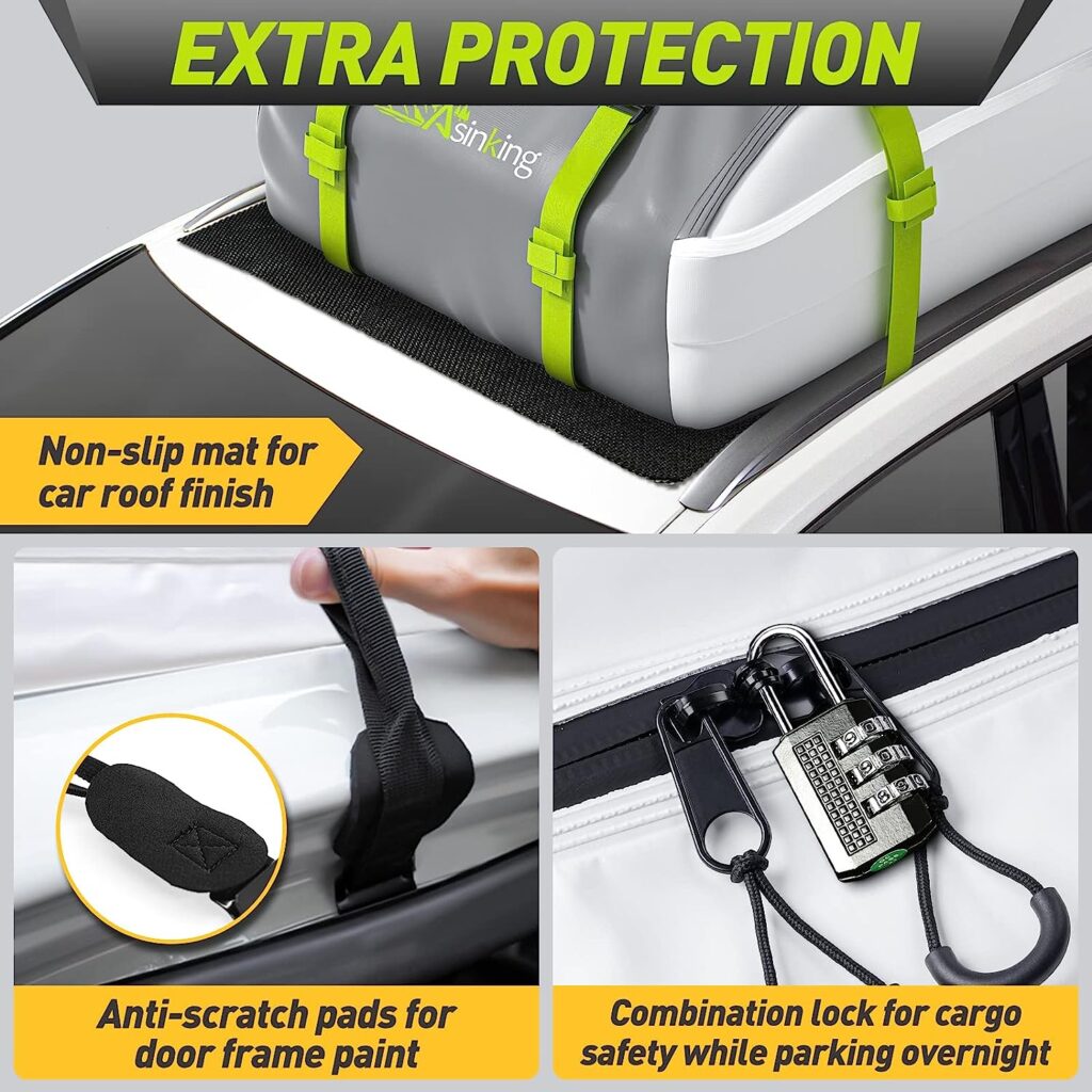 2023 Upgraded Car Rooftop Cargo Carrier Bag -100% Waterproof 20 Cu Ft Anti-Rip/Scratch Car Roof Bag for All Vehicles with/Without Roof Rack, Includes Protective Mat, Luggage Lock, 4 Door Hooks