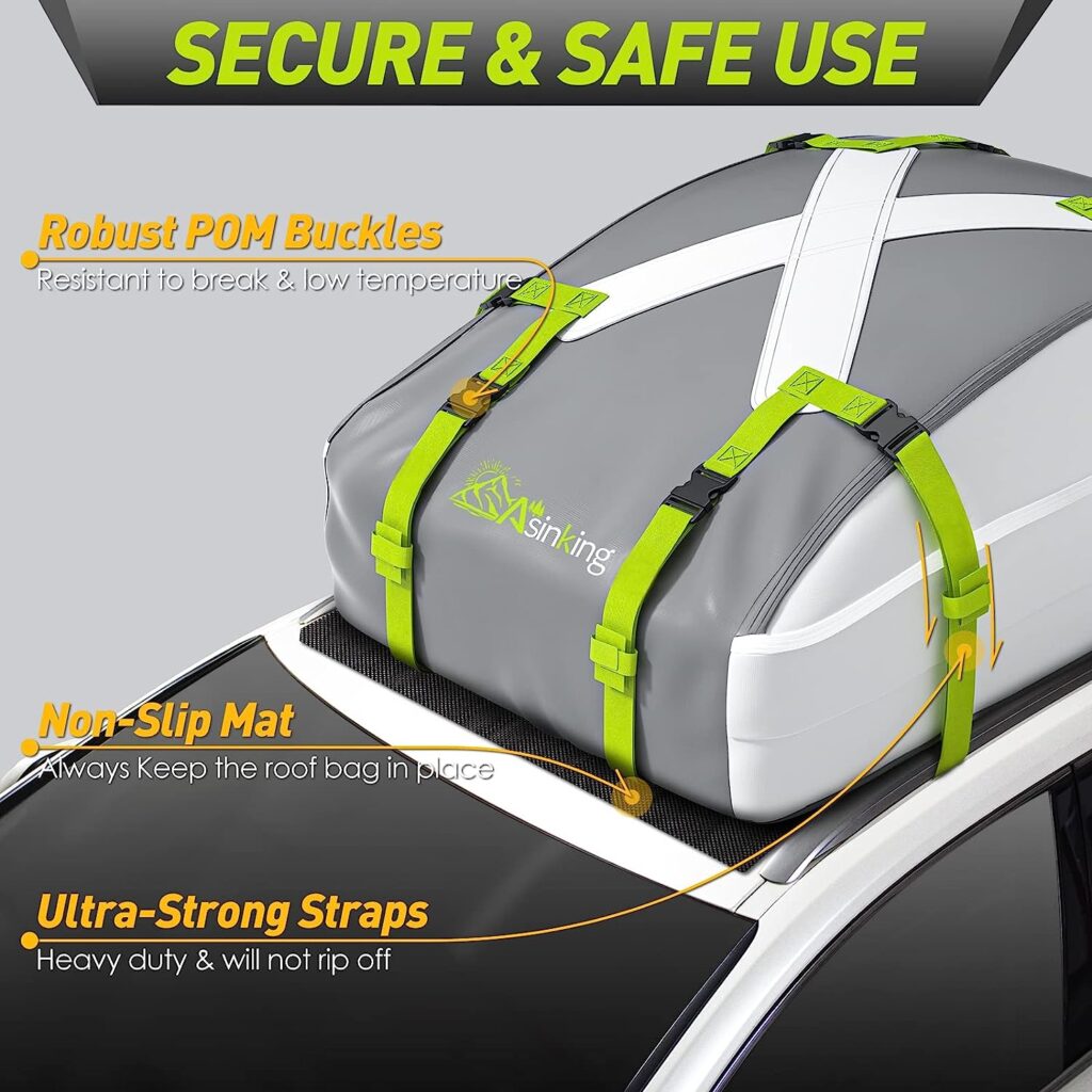2023 Upgraded Car Rooftop Cargo Carrier Bag -100% Waterproof 20 Cu Ft Anti-Rip/Scratch Car Roof Bag for All Vehicles with/Without Roof Rack, Includes Protective Mat, Luggage Lock, 4 Door Hooks