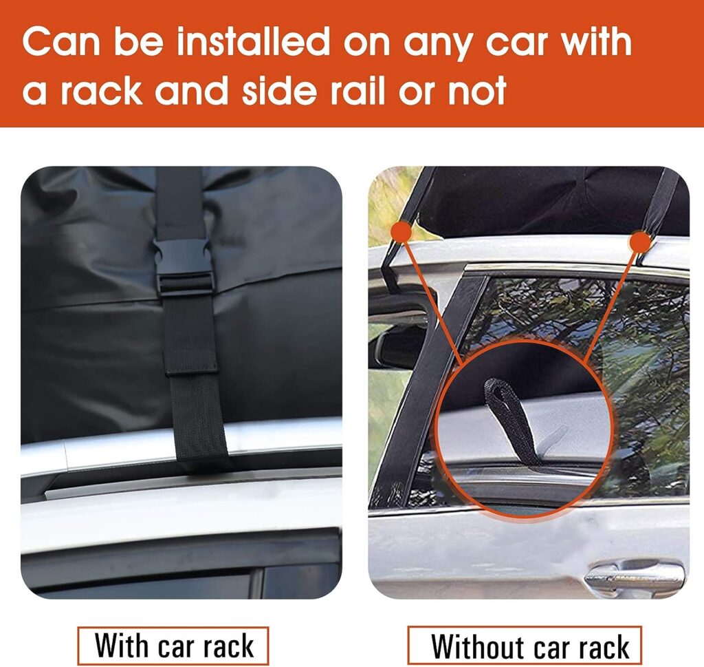 Aocoom Car Roof Bag Rooftop Cargo Carrier, 15 Cubic Feet Waterproof Car Top Luggage Storage Bag Anti-Slip Mat, 5 Reinforce Straps and 4 Door Hooks Vehicles Racks or Without Racks, Orange（new）