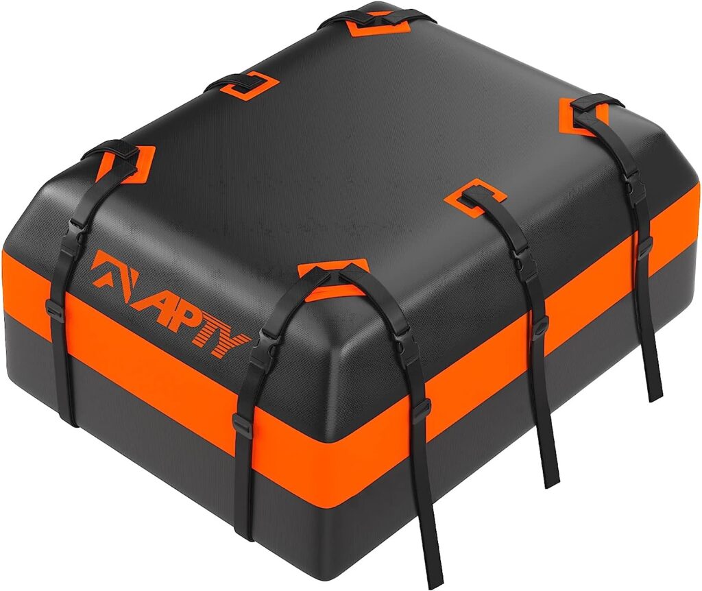 APTY 21 Cubic Feet Car Rooftop Cargo Bag Carrier, Soft Roof Top Luggage Bag for All Vechicles with/Without Racks - with Waterproof Zip, Luggage Lock, Anti-Slip Mat, Storage Bag, Door Hooks