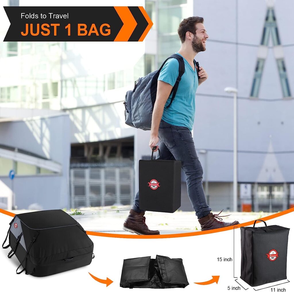 Car Roof Cargo Carrier 20 Cubic Waterproof Rooftop Cargo Carrier for Top of Vehicle Soft-Shell Roof Bag with Storage Carrying Bag and 8 Reinforced Straps for All Cars with/without Rack