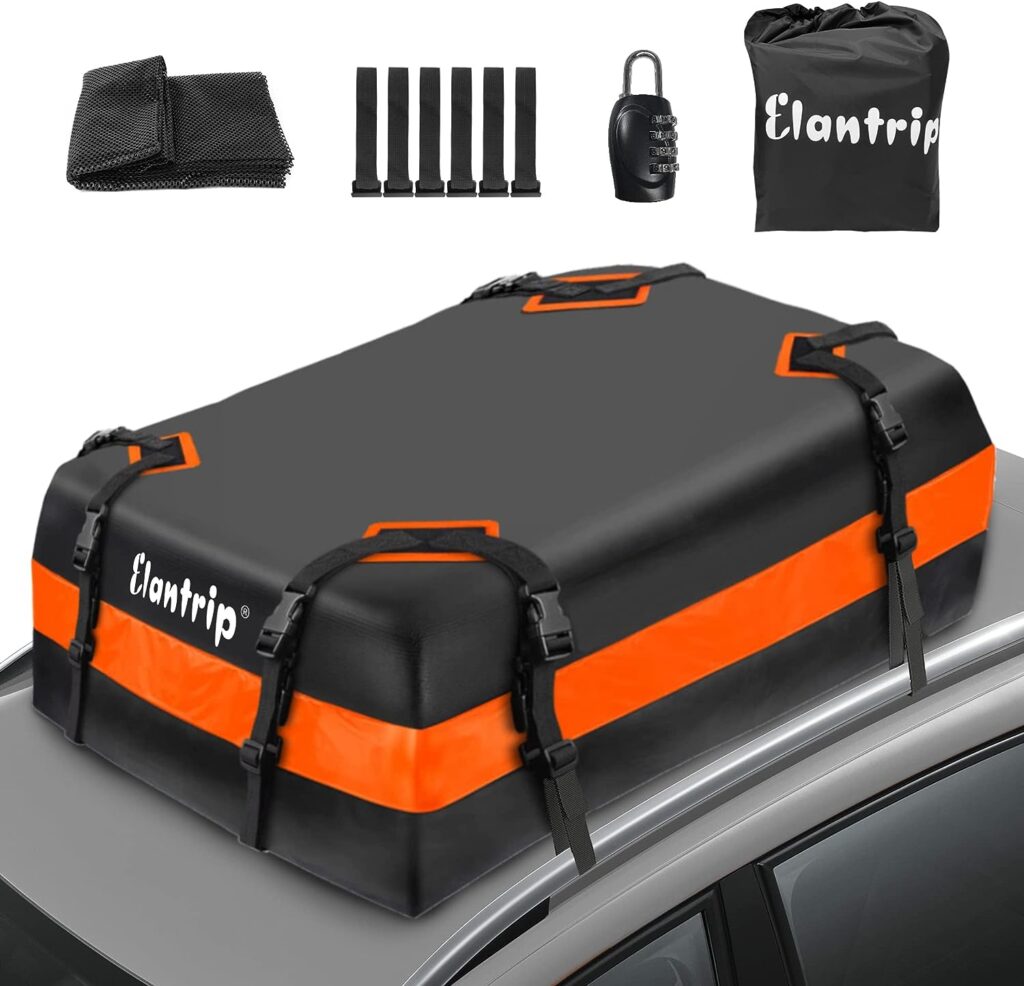 Elantrip Car Roof Bag top Cargo Carrier Bag 15 Cubic feet Waterproof for All Cars with/Without Rack