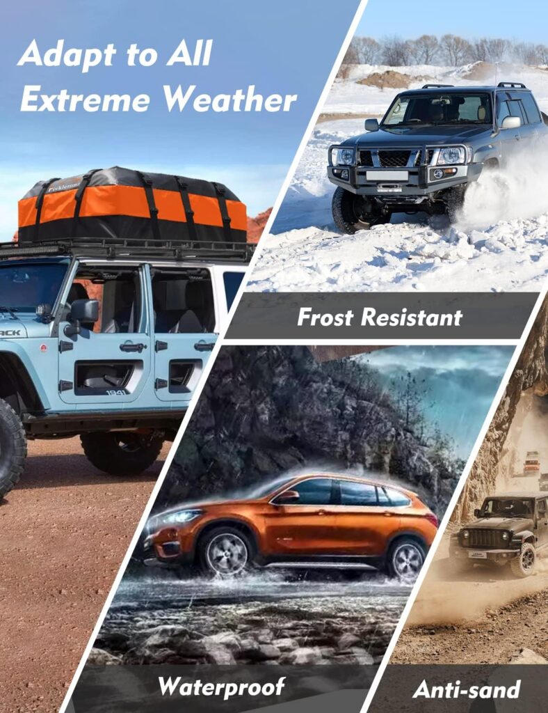 FIVKLEMNZ Car Rooftop Cargo Carrier 21 Cubic, Waterproof Roof Bag Soft-Shell Carriers Top Luggage Storage with Slip Mat + 10 Straps + 6 Door Hooks for All Vehicle Topper with/Without Rack Cross Bar