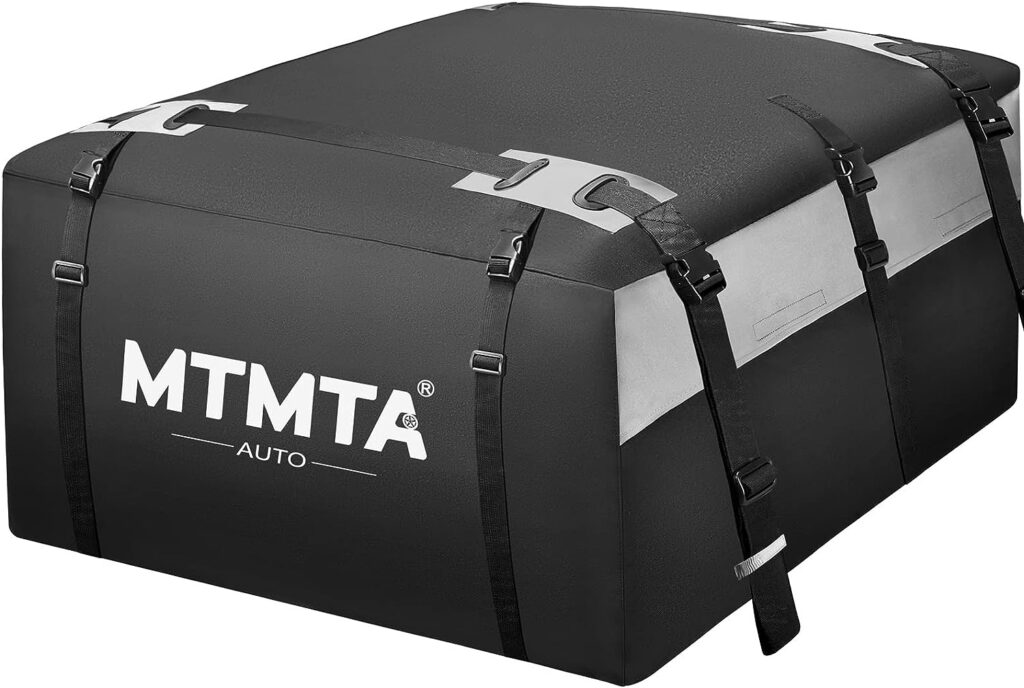 MTMTA Car Roof Cargo Carrier, 16 Cubic Feet Heavy Duty 900D Anti-Tear Car Roof Bag, 100% Waterproof, Cargo Carrier for All Cars with/Without Rack, Includes Anti-Slip Mat/6 Hooks/Bag/Luggage Lock