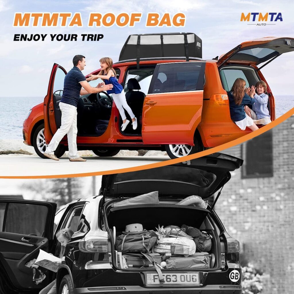 MTMTA Car Roof Cargo Carrier, 16 Cubic Feet Heavy Duty 900D Anti-Tear Car Roof Bag, 100% Waterproof, Cargo Carrier for All Cars with/Without Rack, Includes Anti-Slip Mat/6 Hooks/Bag/Luggage Lock