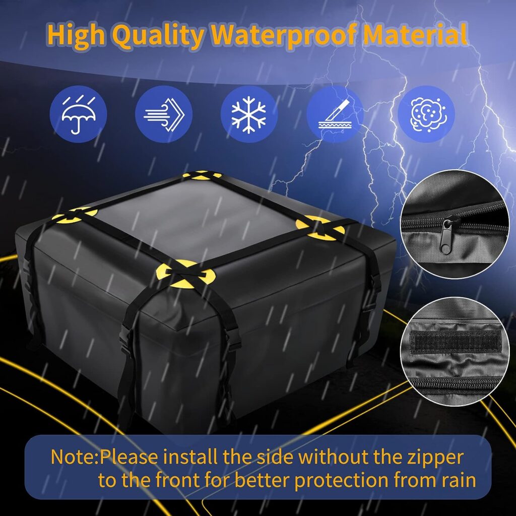 NABIYE Rooftop Car Cargo Carrier Bag 15 Cubic Feet, Waterproof Car Rooftop Bag with Anti-Slip Mat and 6 Door Hooks, Suitable for All Vehicle with/Without Rack