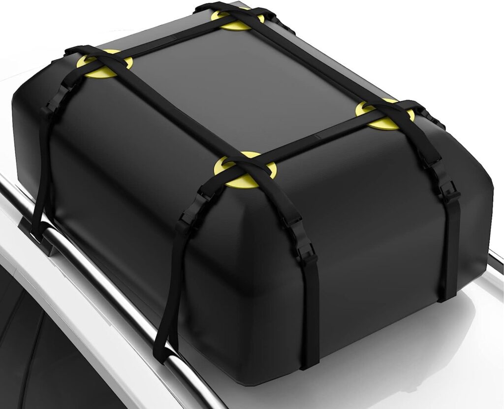NABIYE Rooftop Car Cargo Carrier Bag 15 Cubic Feet, Waterproof Car Rooftop Bag with Anti-Slip Mat and 6 Door Hooks, Suitable for All Vehicle with/Without Rack