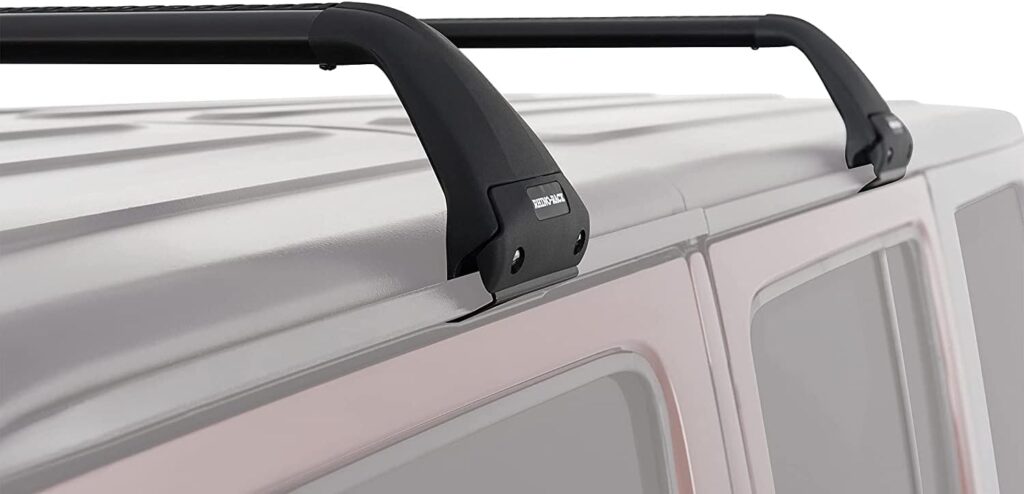 Rhino-Rack Roof Rack Compatible with Jeep Wrangler Unlimited JK JL JT Gladiator 4 Door Hard Top, Gutter Mount, Powder Coated Aluminum Vortex Bars, High Strength Glass Filled Nylon Legs, Black (SG59)