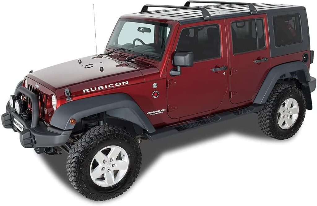 Rhino-Rack Roof Rack Compatible with Jeep Wrangler Unlimited JK JL JT Gladiator 4 Door Hard Top, Gutter Mount, Powder Coated Aluminum Vortex Bars, High Strength Glass Filled Nylon Legs, Black (SG59)