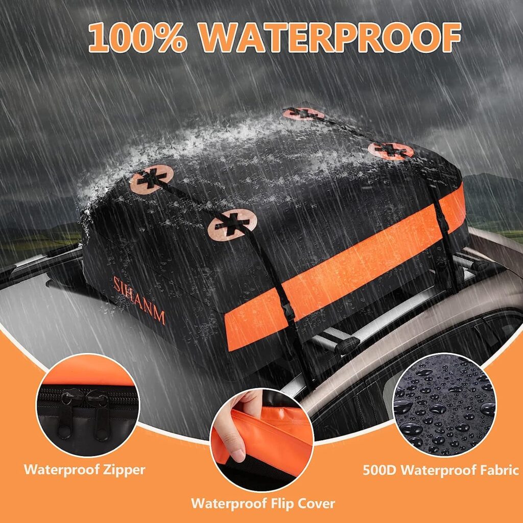 Roof Top Cargo Carrier Bag, 20 Cubic Feet Car Luggage Carrier Roof Bag, Waterproof Rooftop Cargo Carrier, Includes Anti-Slip Mat, Storage Bag  Door Hooks - for All Vehicle with/Without Rack