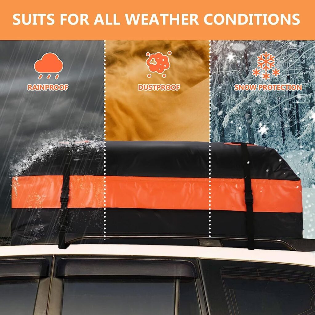 Roof Top Cargo Carrier Bag, 20 Cubic Feet Car Luggage Carrier Roof Bag, Waterproof Rooftop Cargo Carrier, Includes Anti-Slip Mat, Storage Bag  Door Hooks - for All Vehicle with/Without Rack