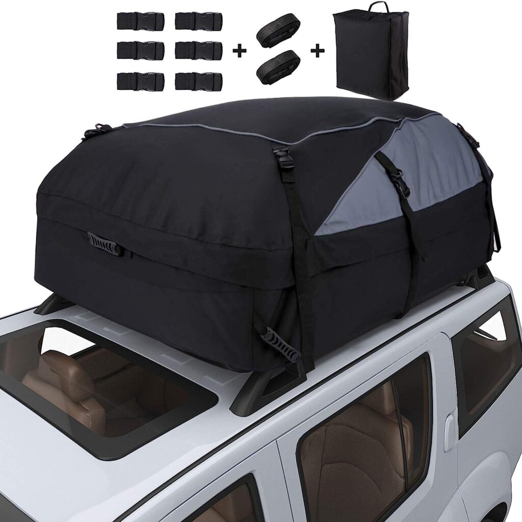 Rooftop Cargo Carrier, 20 Cubic Feet Waterproof Car Top Carrier Heavy Duty Traps Rooftop Cargo Carrier with Reinforced Straps and Storage Bag for All Vehicles Roof Bag Luggage
