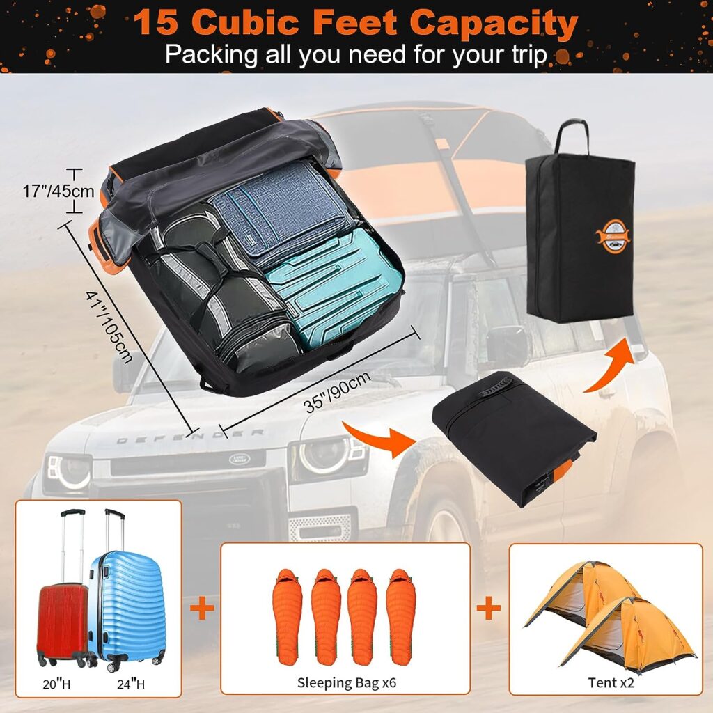 Sailnovo Rooftop top Cargo Carrier Bag Waterproof 15 Cubic feet for All Cars with/Without Rack, Includes Anti-Slip Mat, Reinforced Straps, 6Door Hooks, Reflective Strap