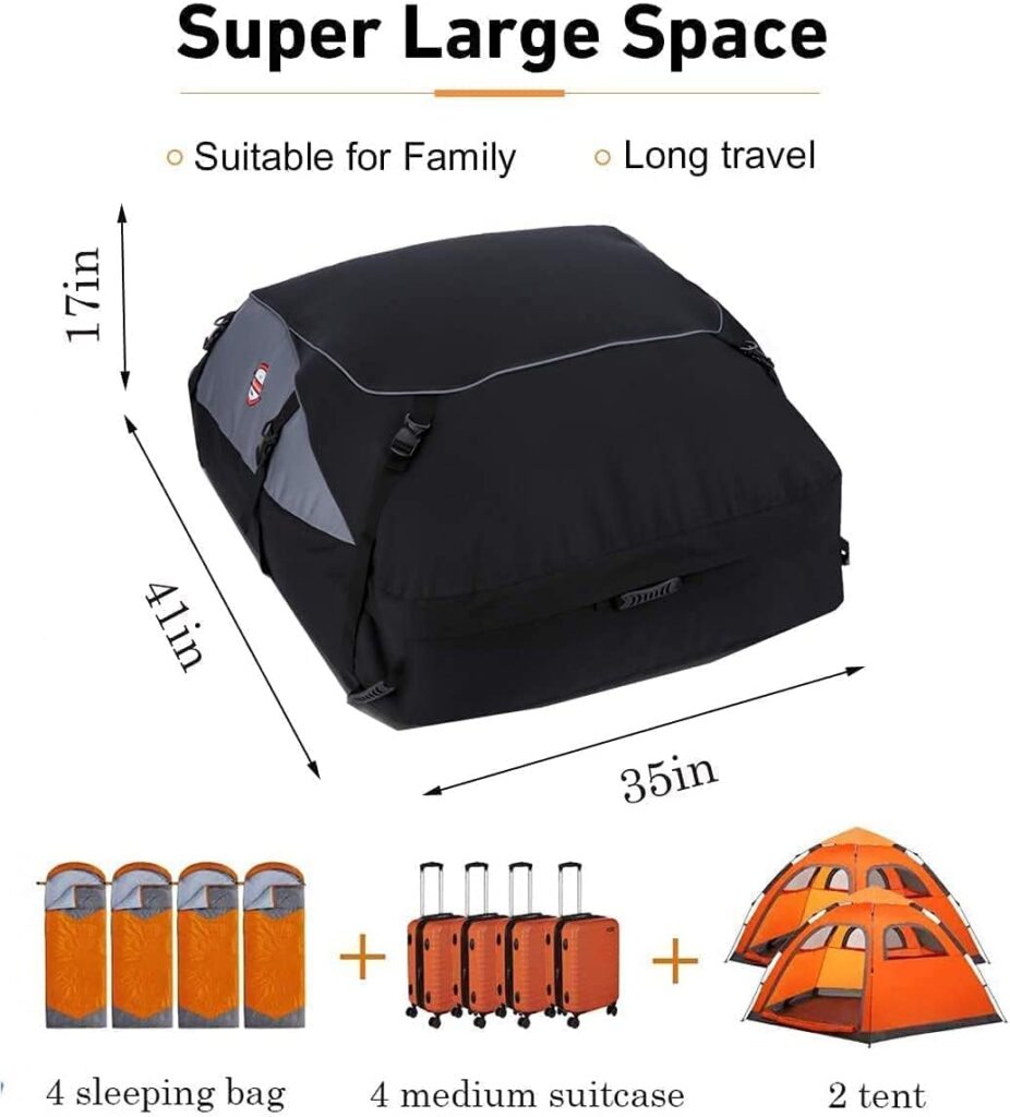 Sailnovo Waterproof Rooftop Cargo Carrier, 15 Cubic Feet Cargo Roof Bag, 900D Roof Bag Top Luggage Storage Carriers for All Vehicle with/Without Luggage Rack, with 4 Door Hooks, Zipper, Extra Strap
