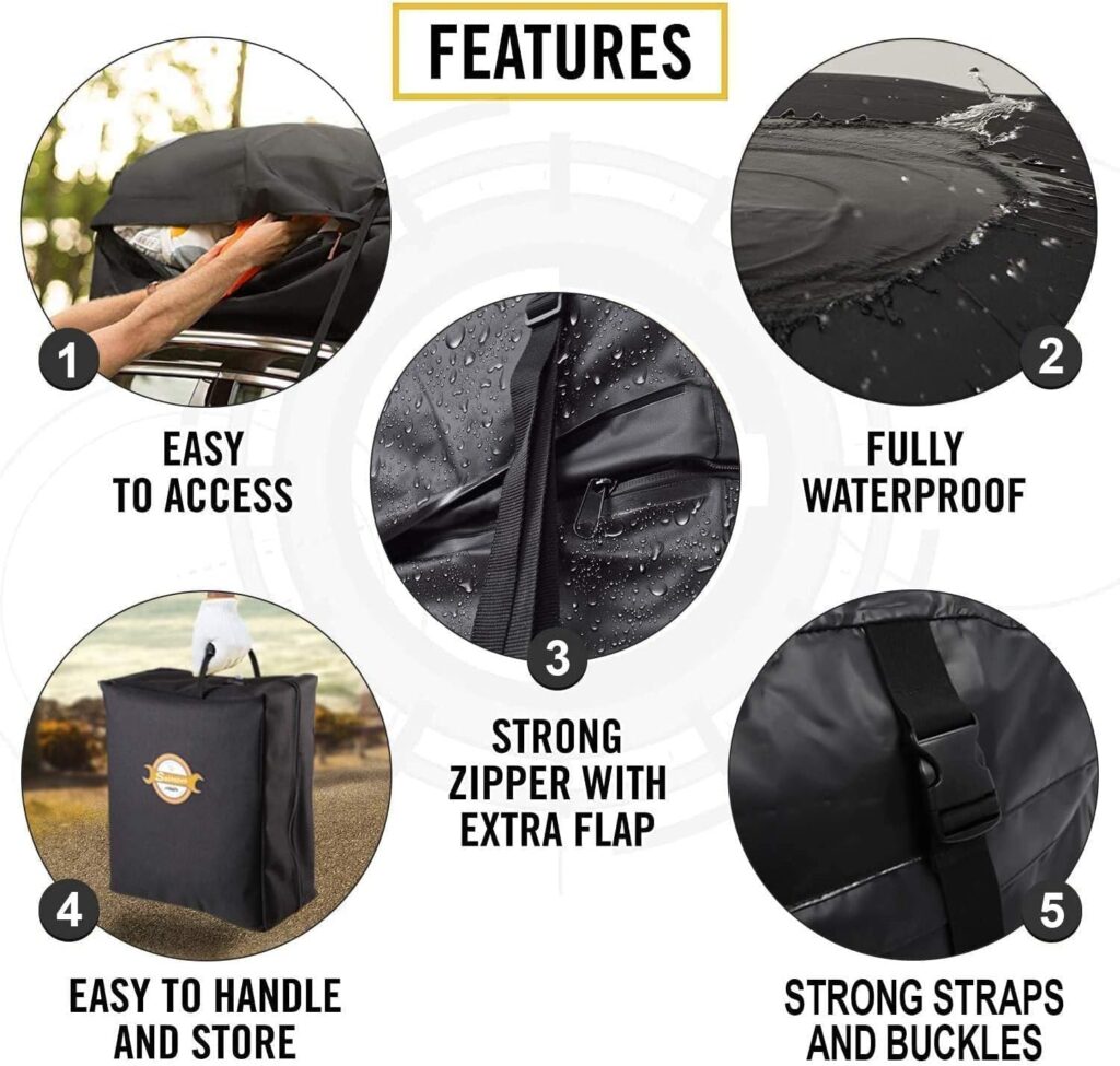 Sailnovo Waterproof Rooftop Cargo Carrier, 15 Cubic Feet Cargo Roof Bag, 900D Roof Bag Top Luggage Storage Carriers for All Vehicle with/Without Luggage Rack, with 4 Door Hooks, Zipper, Extra Strap