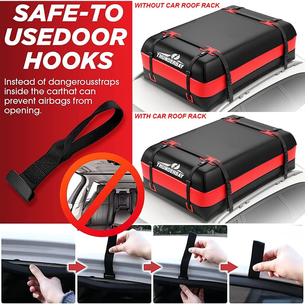 THUNDERBAY Car Roof Bag, Rooftop top Cargo Carrier Bag 20 Cubic feet Waterproof for All Cars with/Without Rack, Includes Storage Bag, Anti-Slip Mat, 6 Reinforced Straps, Luggage Lock