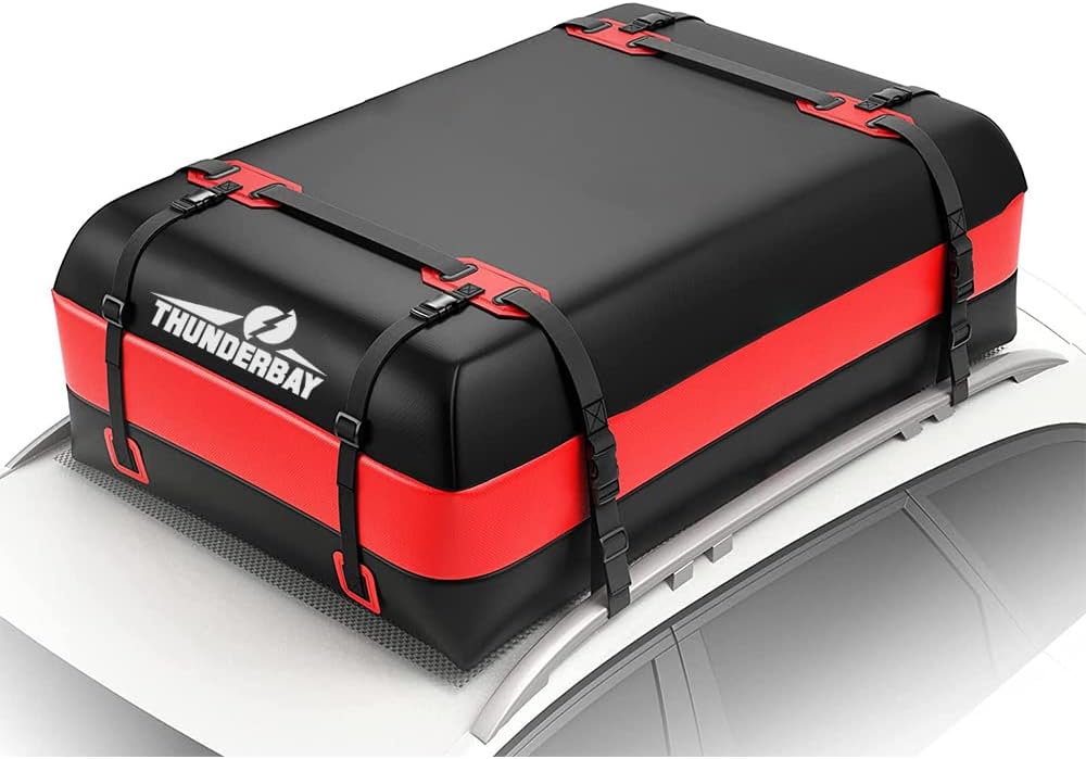 THUNDERBAY Car Roof Bag, Rooftop top Cargo Carrier Bag 20 Cubic feet Waterproof for All Cars with/Without Rack, Includes Storage Bag, Anti-Slip Mat, 6 Reinforced Straps, Luggage Lock