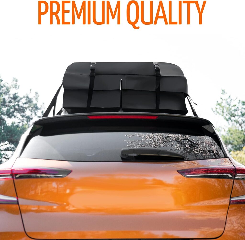 Zone Tech Car Roof Cargo Bag Water Resistant with a Protective Anti Slip Mat â 8 Reinforced Premium Quality Straps Rubberized Extra Cushioning Car Roof Pad, Travel, Touring, Road Trips for Car, SUV