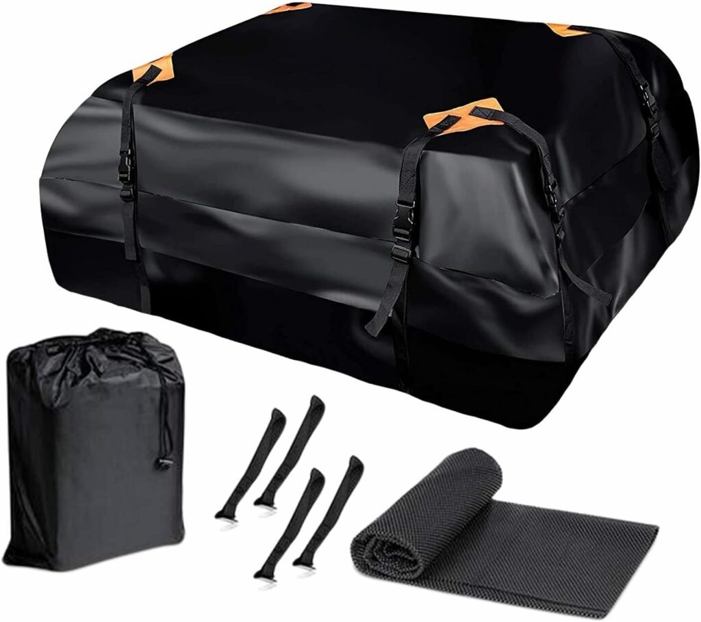 Zone Tech Car Roof Cargo Bag Water Resistant with a Protective Anti Slip Mat â 8 Reinforced Premium Quality Straps Rubberized Extra Cushioning Car Roof Pad, Travel, Touring, Road Trips for Car, SUV