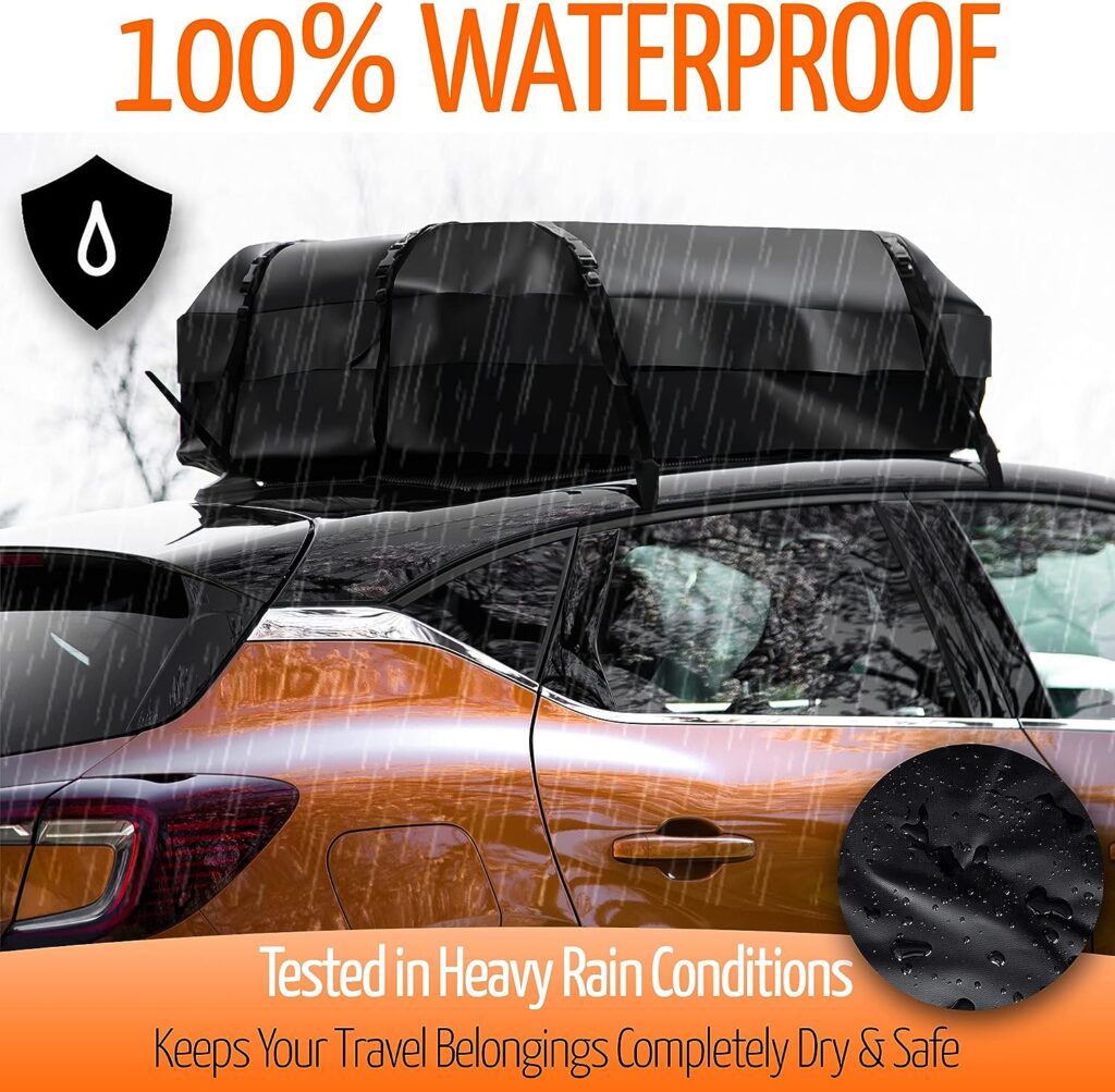 Zone Tech Car Roof Cargo Bag Water Resistant with a Protective Anti Slip Mat â 8 Reinforced Premium Quality Straps Rubberized Extra Cushioning Car Roof Pad, Travel, Touring, Road Trips for Car, SUV