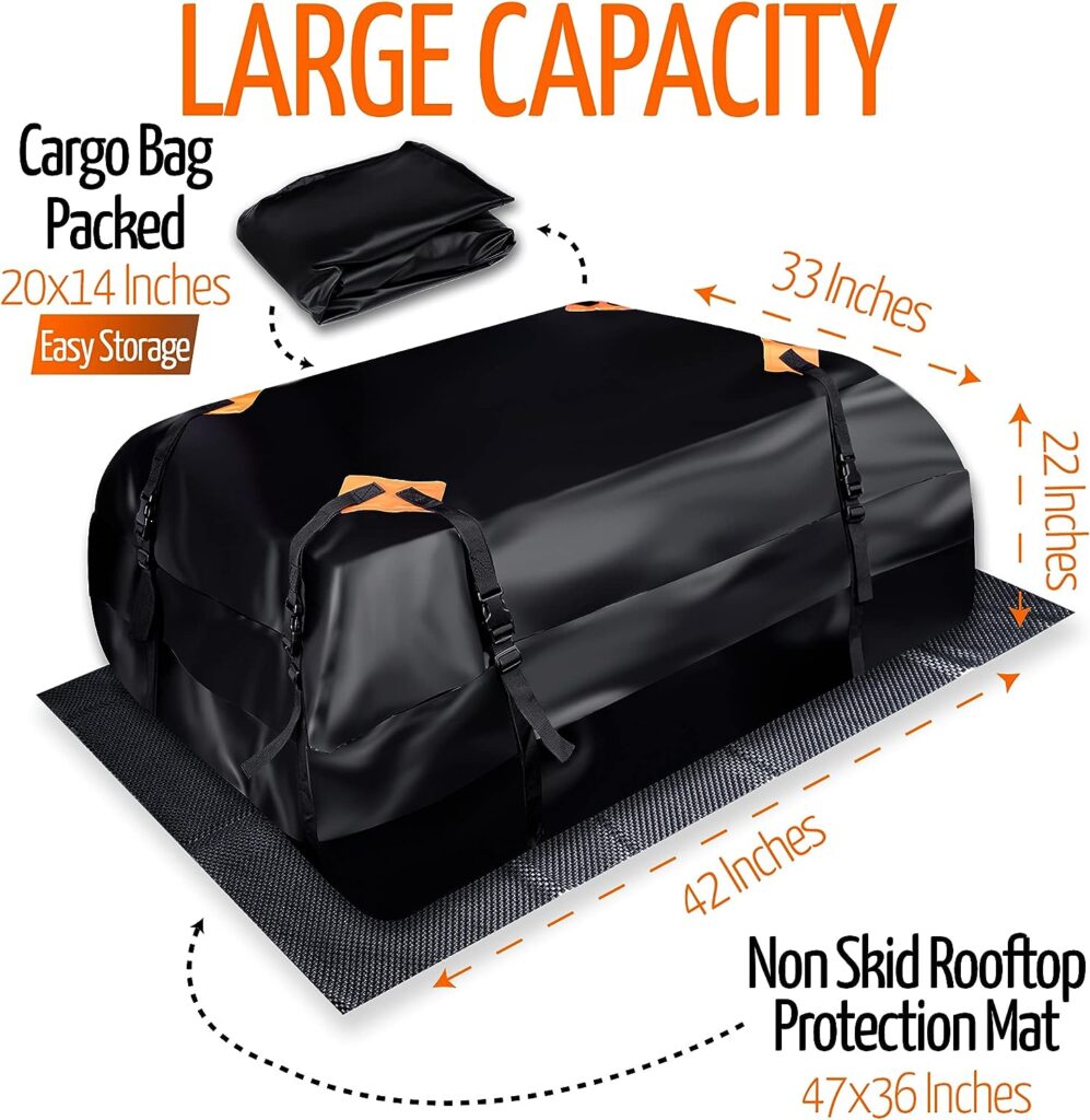 Zone Tech Car Roof Cargo Bag Water Resistant with a Protective Anti Slip Mat â 8 Reinforced Premium Quality Straps Rubberized Extra Cushioning Car Roof Pad, Travel, Touring, Road Trips for Car, SUV