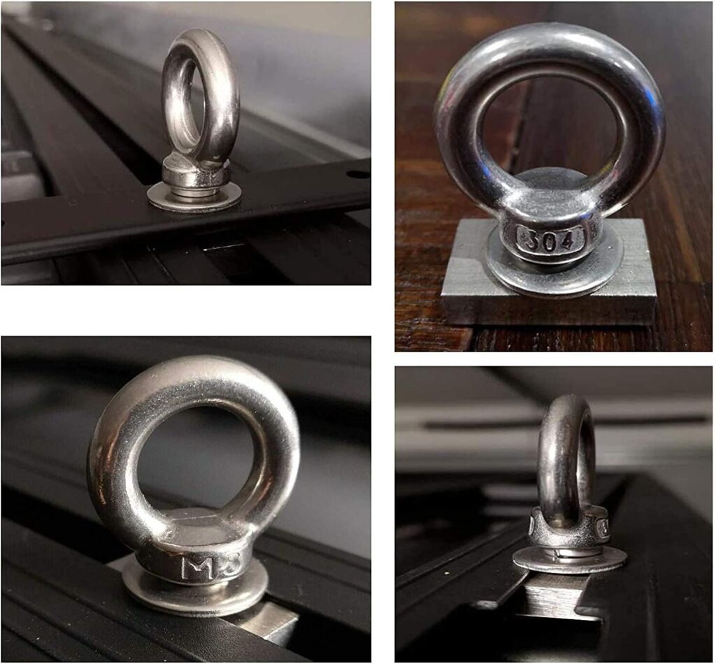 4 Pack Heavy-Duty Stainless Steel Eye Bolt tie Down Anchor kit for roof Rack. Also can be Used for fix The 4WD Awning and Other Accessories.