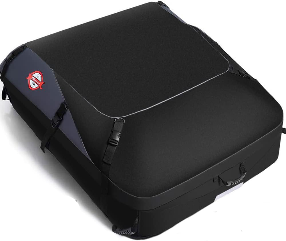 Car Roof Bag Cargo Carrier, 21 Cubic Feet Waterproof Rooftop Luggage Bag Vehicle Softshell Carriers, Anti-Tear 1000D PVC with 8 Reinforced Straps + Storage Bag for All Vehicle with/Without Rack
