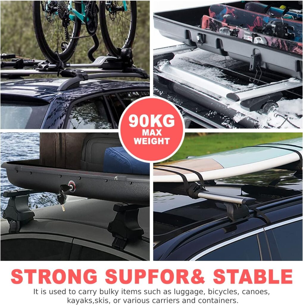 J2 Engineering J2-RR-120-WH Pair of 49 Aluminum Roof Rack Cross Bars Cargo Luggage Carrier for Raised Rails with Angled Edges, Universal, 32 - 48.5 Adjustable, Silver