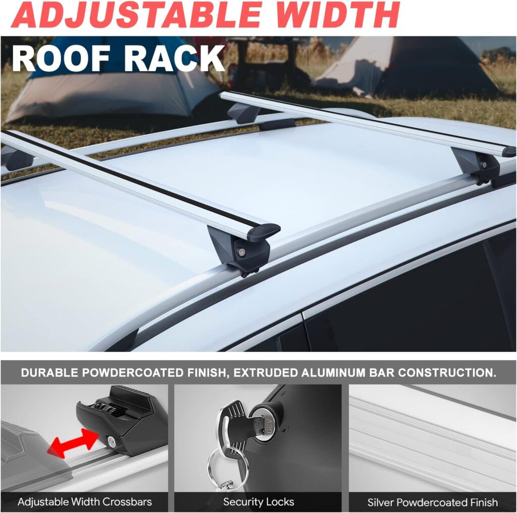 J2 Engineering J2-RR-120-WH Pair of 49 Aluminum Roof Rack Cross Bars Cargo Luggage Carrier for Raised Rails with Angled Edges, Universal, 32 - 48.5 Adjustable, Silver