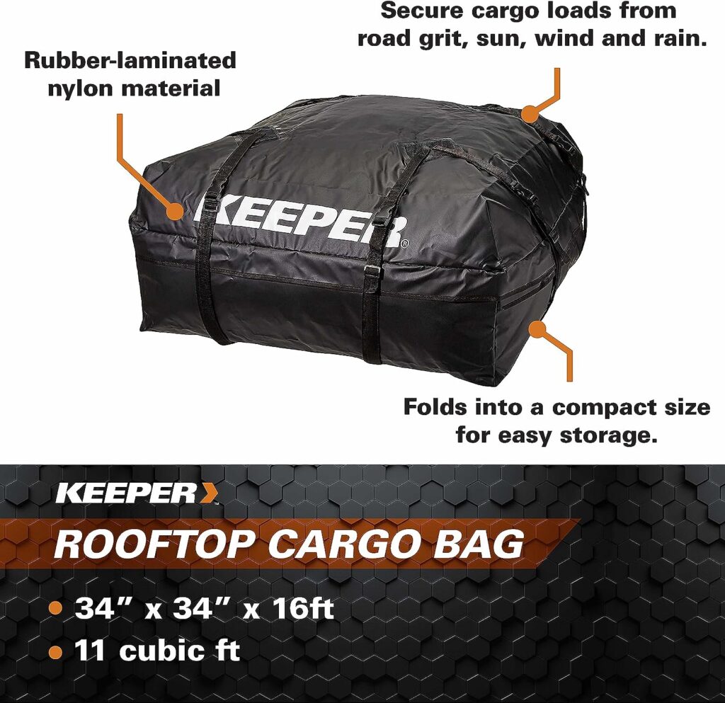 Keeper 07202 Weatherproof Rooftop Cargo Bag, 11 Cubic Feet, Black