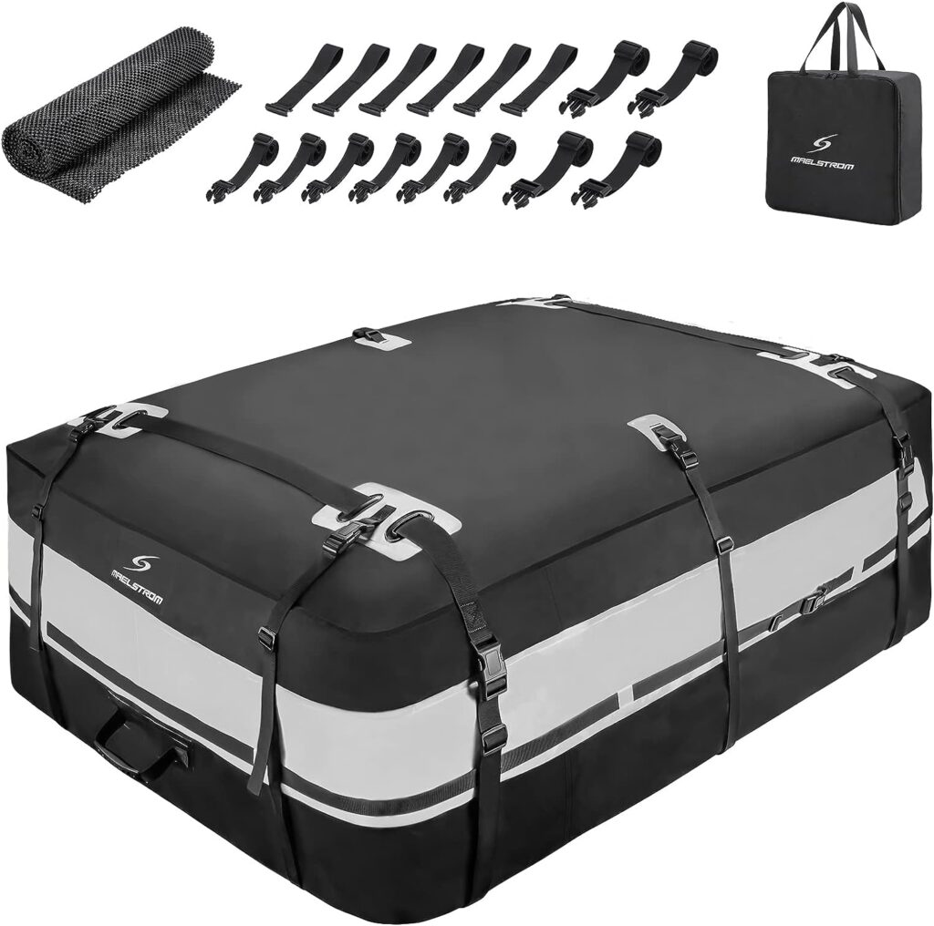 Maelstrom Rooftop Cargo Carrier,Car Roof Bag,15 Cubic Feet Waterproof Roof Rack Cargo Carrier,Tear Resistant Vehicle Cargo Carrier for Car with/Without Rack,Gray (BST01-MSRB01-15CFBKGY-1)
