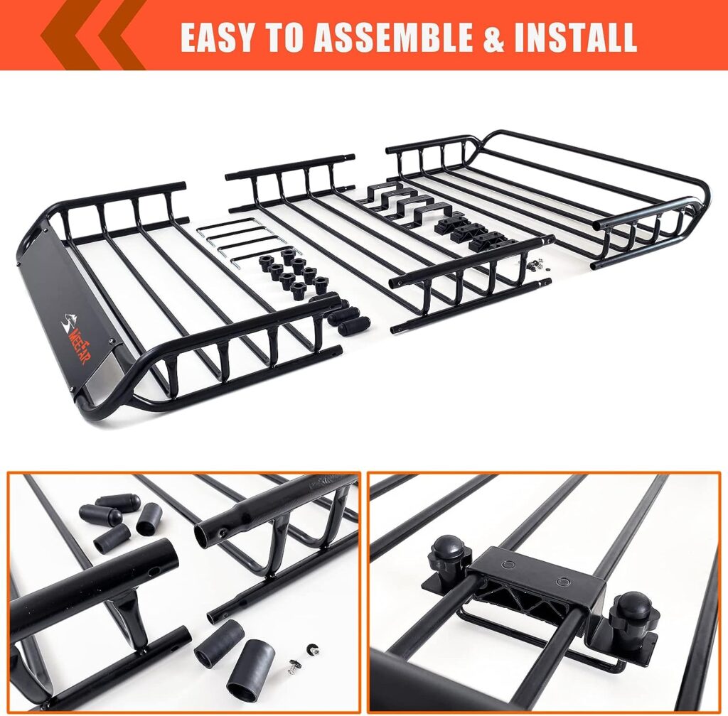 MeeFar Roof Rack Carrier Basket Universal Rooftop Cargo Carrier Basket 51 X 36 X 5 + Waterproof Cargo Bag 15 Cubic Feet (44 34 17), and Cargo Net with Attachment Hooks, Ratchet Straps
