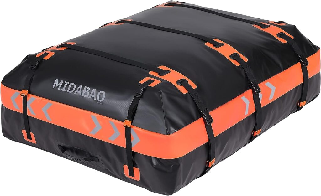 MIDABAO 20 Cubic Car Roof Bag Cargo Carrier, Waterproof Rooftop Cargo Carrier with Anti-Slip Mat + 6 Door Hooks, Suitable for All Vehicle with/Without Rack