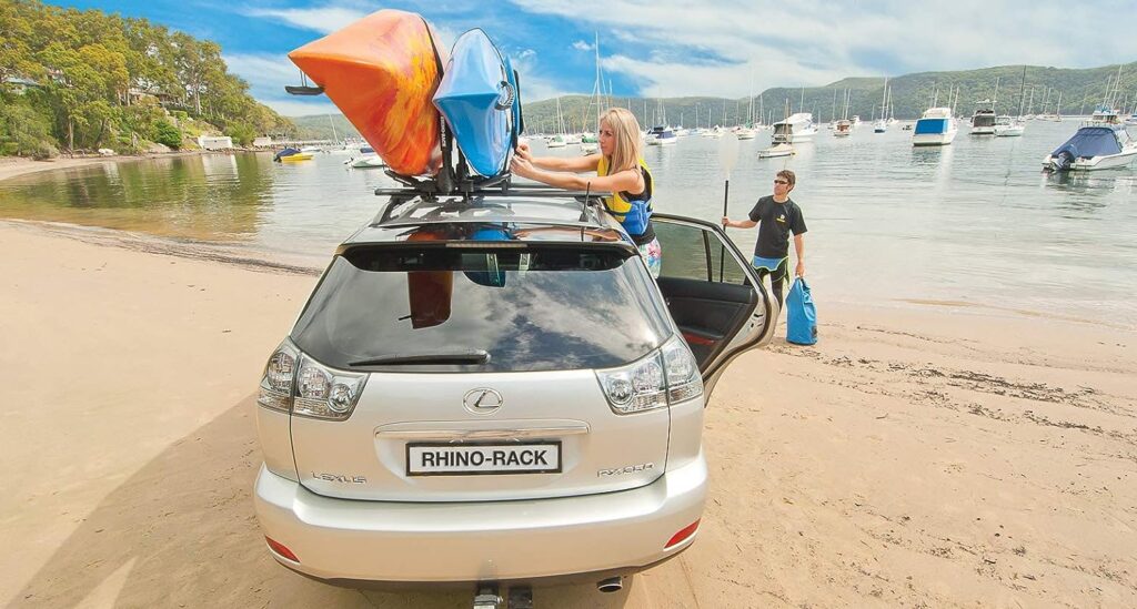 Rhino-Rack J Folding Kayak Carrier Extension, Includes 2 Padded Buckle Tie Downs  Two Straps, Double Your Carrying Capacity, Black (S512X)