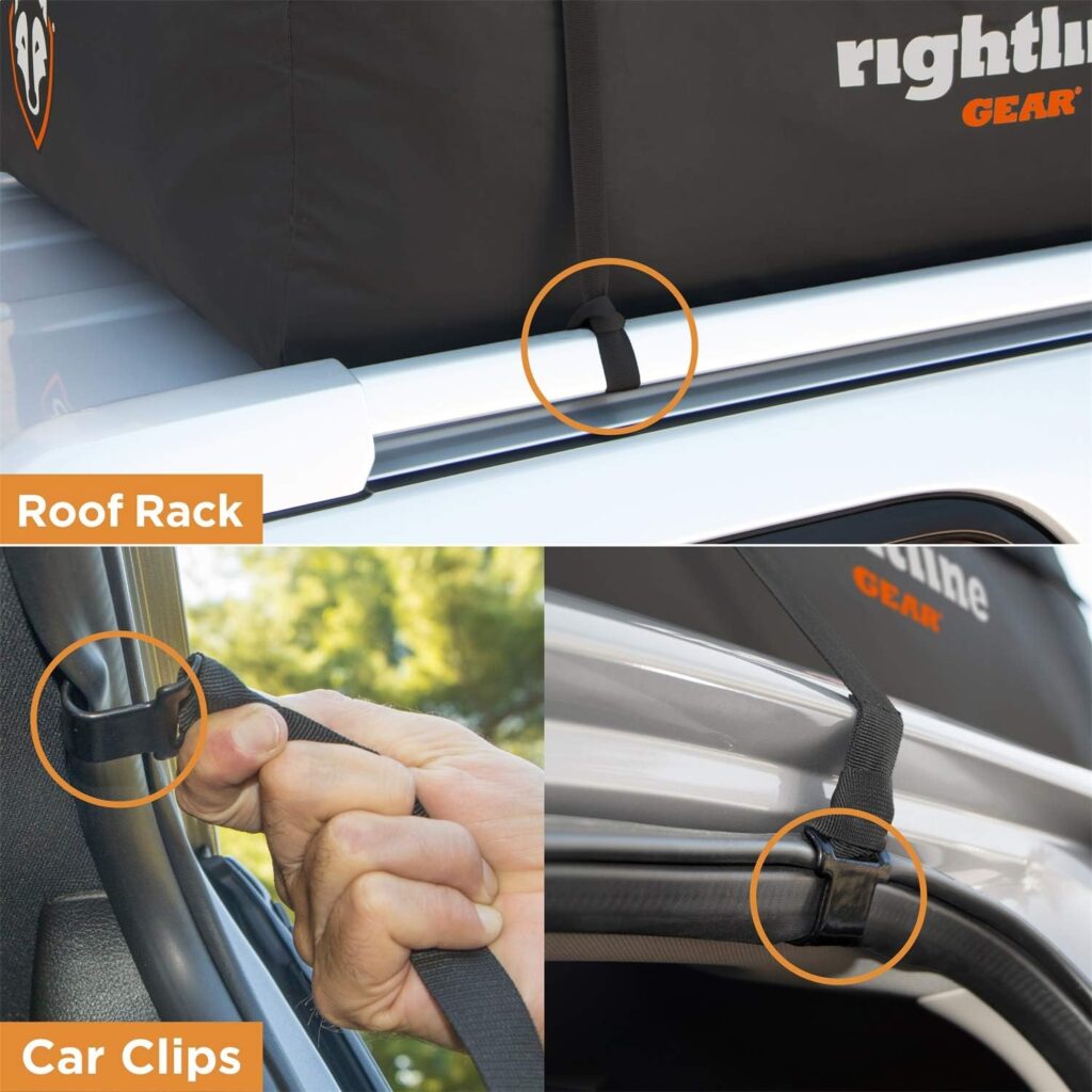Rightline Gear 100R20 Range 2 Weatherproof Rooftop Cargo Carrier for Top of Vehicle, Attaches With or Without Roof Rack, 15 Cubic Feet, Black