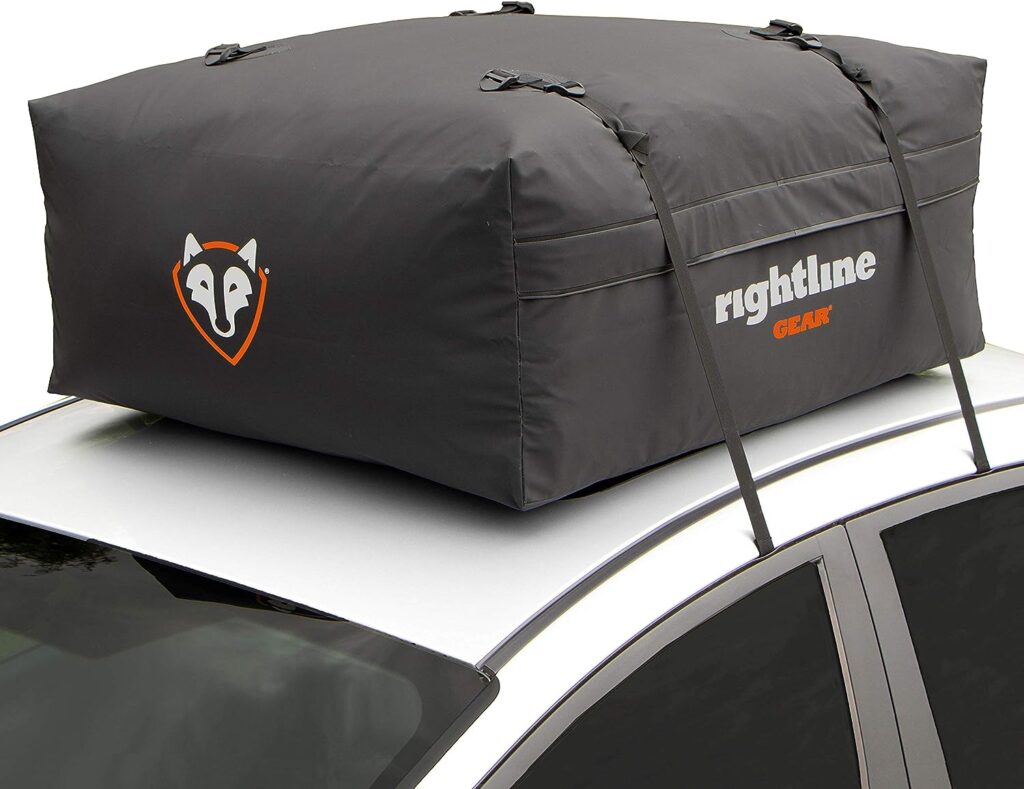 Rightline Gear Range Jr Weatherproof Rooftop Cargo Carrier for Top of Vehicle, Attaches With or Without Roof Rack, 10 Cubic Feet, Black