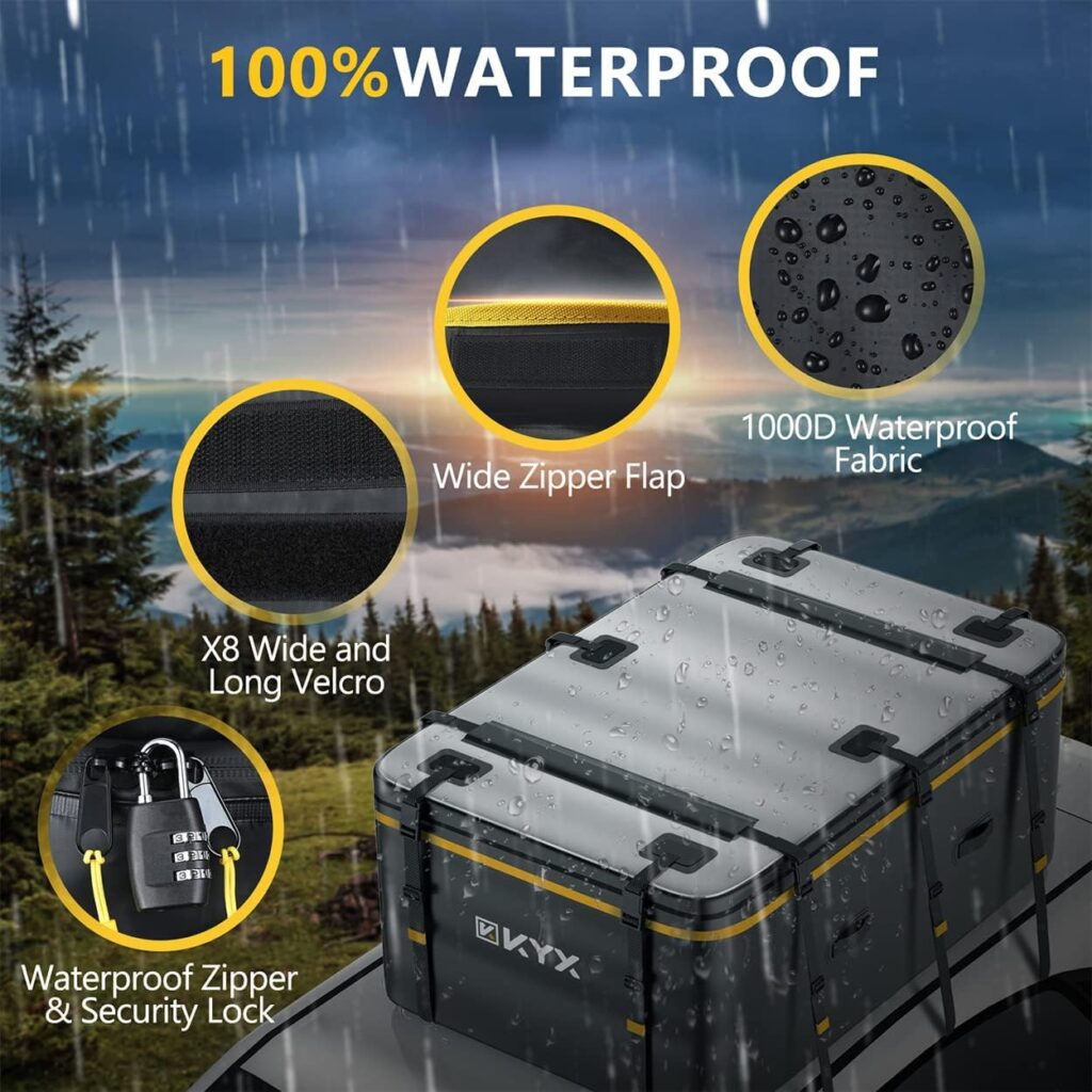 Rooftop Cargo Carrier - KYX Car Roof Bag 18 Cu.ft for 6-10 Medium Suitcases, Car Roof Cargo Carrier with Waterproof Zipper Flap, 1000D PVC Fabric Car Top Carrier for All Vehicle, 8 Tie Extra Straps