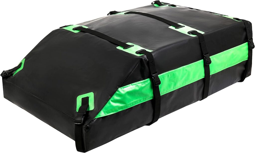 Rooftop Cargo Carrier, Vehicle Cargo Carrier, Premium Rooftop Cargo Bag, 21 Cubic feet Car Top Carrier for All Cars with/Without Rack, 100% Rainproof, Dustproof, and Snow Protection (Green)