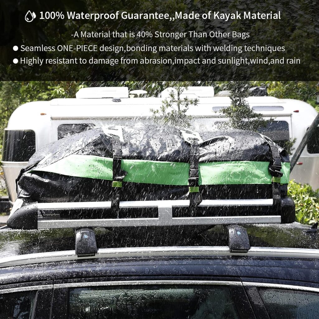 Rooftop Cargo Carrier, Vehicle Cargo Carrier, Premium Rooftop Cargo Bag, 21 Cubic feet Car Top Carrier for All Cars with/Without Rack, 100% Rainproof, Dustproof, and Snow Protection (Green)