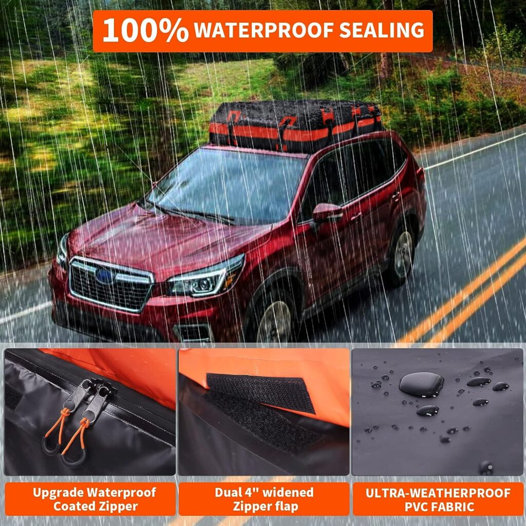 Rooftop Cargo Carrier,16 Cubic Feet Soft-Shell Rooftop Cargo Bag, Car Topper Luggage Carrier Waterproof with Anti-Slip Mat for All Vehicles with/Without Rack,Includes 6 Door Hooks
