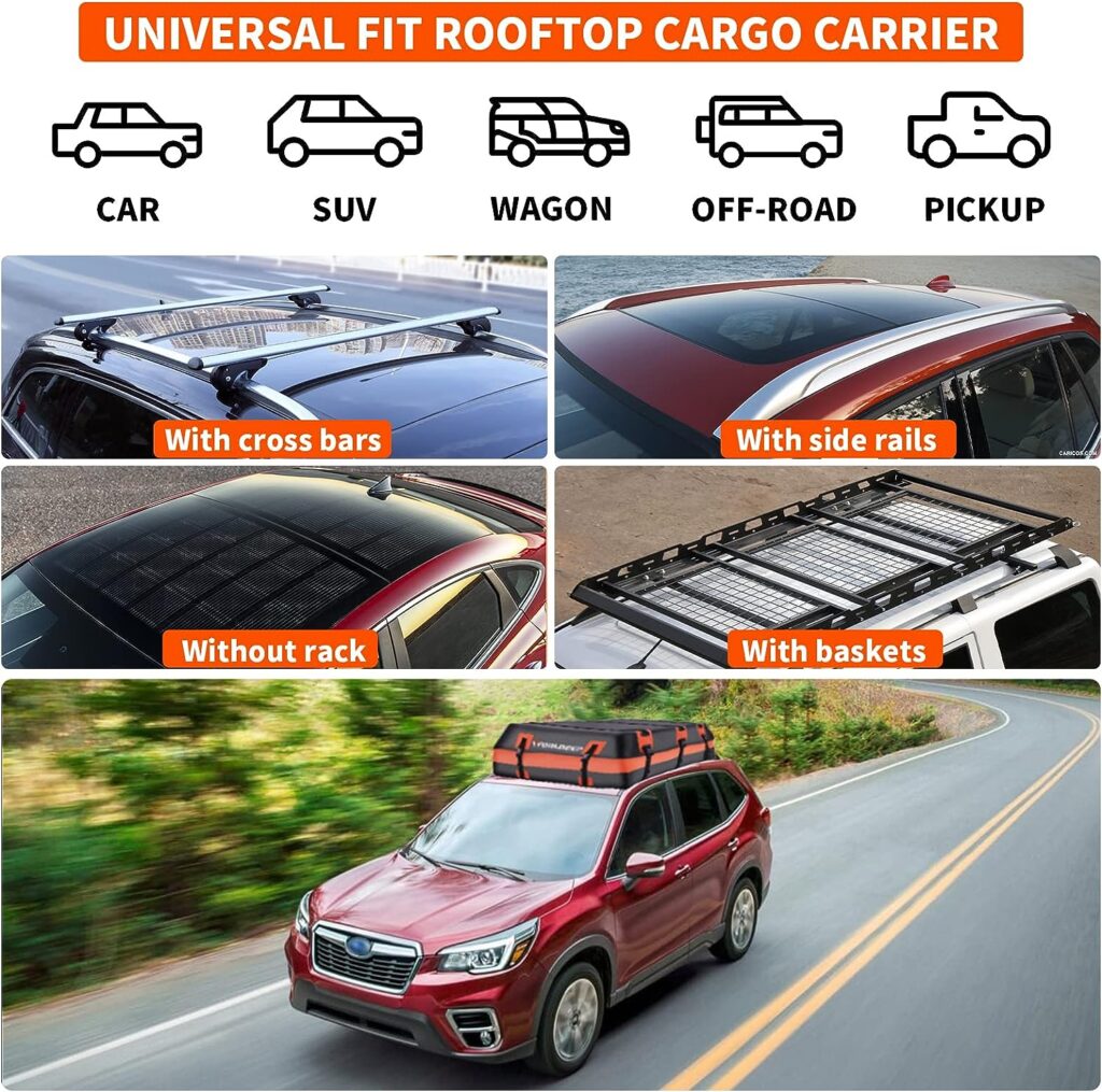 Rooftop Cargo Carrier,16 Cubic Feet Soft-Shell Rooftop Cargo Bag, Car Topper Luggage Carrier Waterproof with Anti-Slip Mat for All Vehicles with/Without Rack,Includes 6 Door Hooks