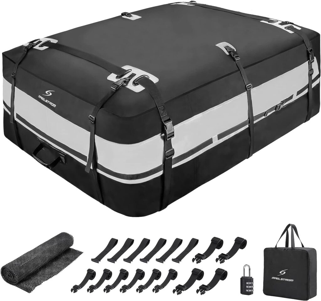 Rooftop Cargo Carrier,Car Roof Bag,21 Cubic Feet Waterproof Roof Rack Cargo Carrier for Car with/Without Rack,with Lock Anti-Slip Mat,Black with Silver