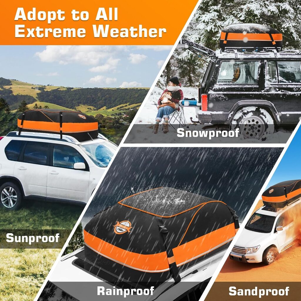 Sailnovo Car Roof Bag 16 Cubic Feet Rooftop Cargo Carrier Bag Waterproof 1000D for All Vehicle with/Without Racks with Anti-Slip Mat, 6 Reinforced Straps, 4 Door Hooks, Reflective Strip, Storage Bag