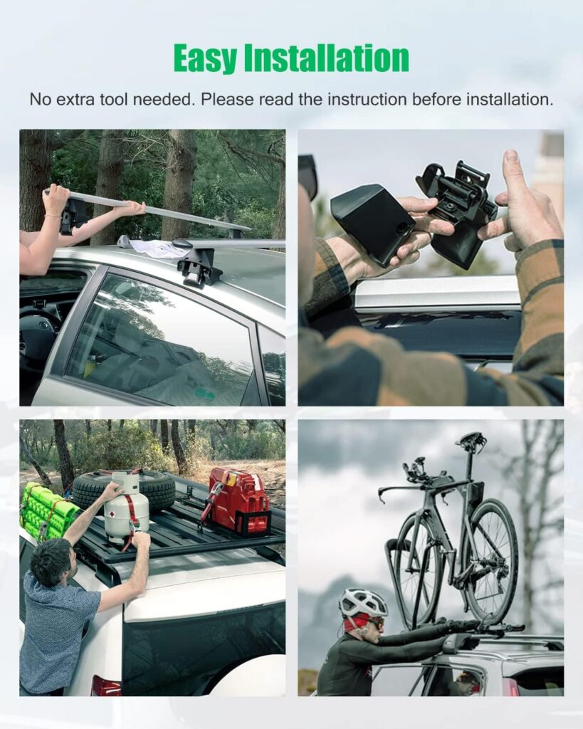 SCITOO Adjustable 48 Aluminum Roof Top Cross Bar Set Rock Rack Rail w/3 Kinds Clamp (Fits Naked Roof Models ONLY)