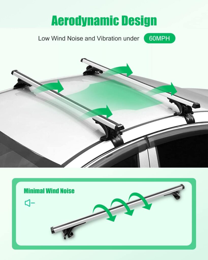 SCITOO Adjustable 48 Aluminum Roof Top Cross Bar Set Rock Rack Rail w/3 Kinds Clamp (Fits Naked Roof Models ONLY)