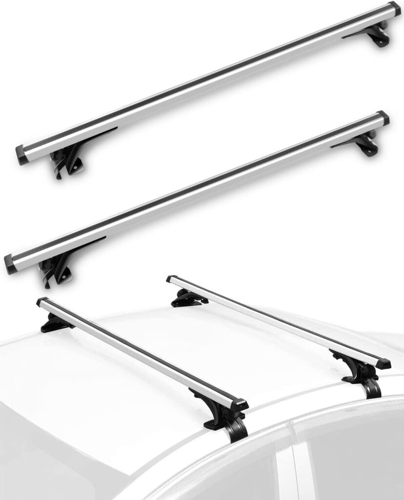 SCITOO Adjustable 48 Aluminum Roof Top Cross Bar Set Rock Rack Rail w/3 Kinds Clamp (Fits Naked Roof Models ONLY)