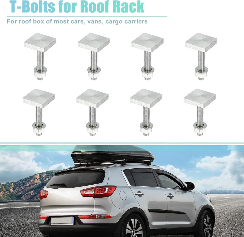 X AUTOHAUX 8pcs Universal Roof Rack T Shaped Bolt Rooftop Cargo Carrier Rack Bolt T Shaped Slots T Shaped Track Bolts W/Nuts Washers Bike Rack Cross Bar Adapter