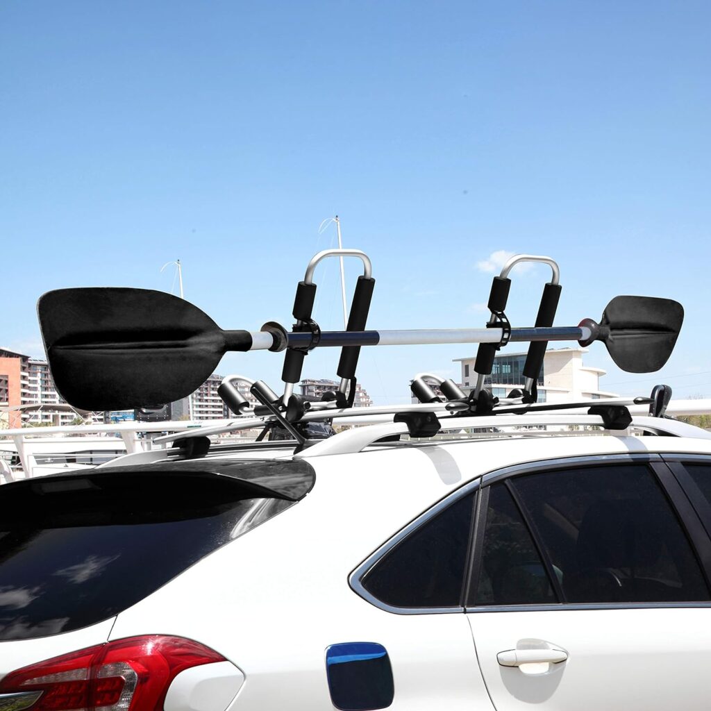 IKURAM R Kayak/Surf/Ski Roof Carrier Rack of J-Style Folding Universal Field  Stream 3-in-1 Multifunction for Canoe, SUP, Kayaks, Surfboard and Ski Board Rooftop Mount on SUV, Car and Truck